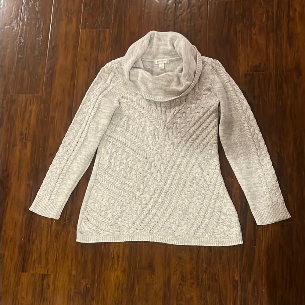 Motherhood Maternity Women's Cowl Neck Gray Cable Knit Sweater Size Large